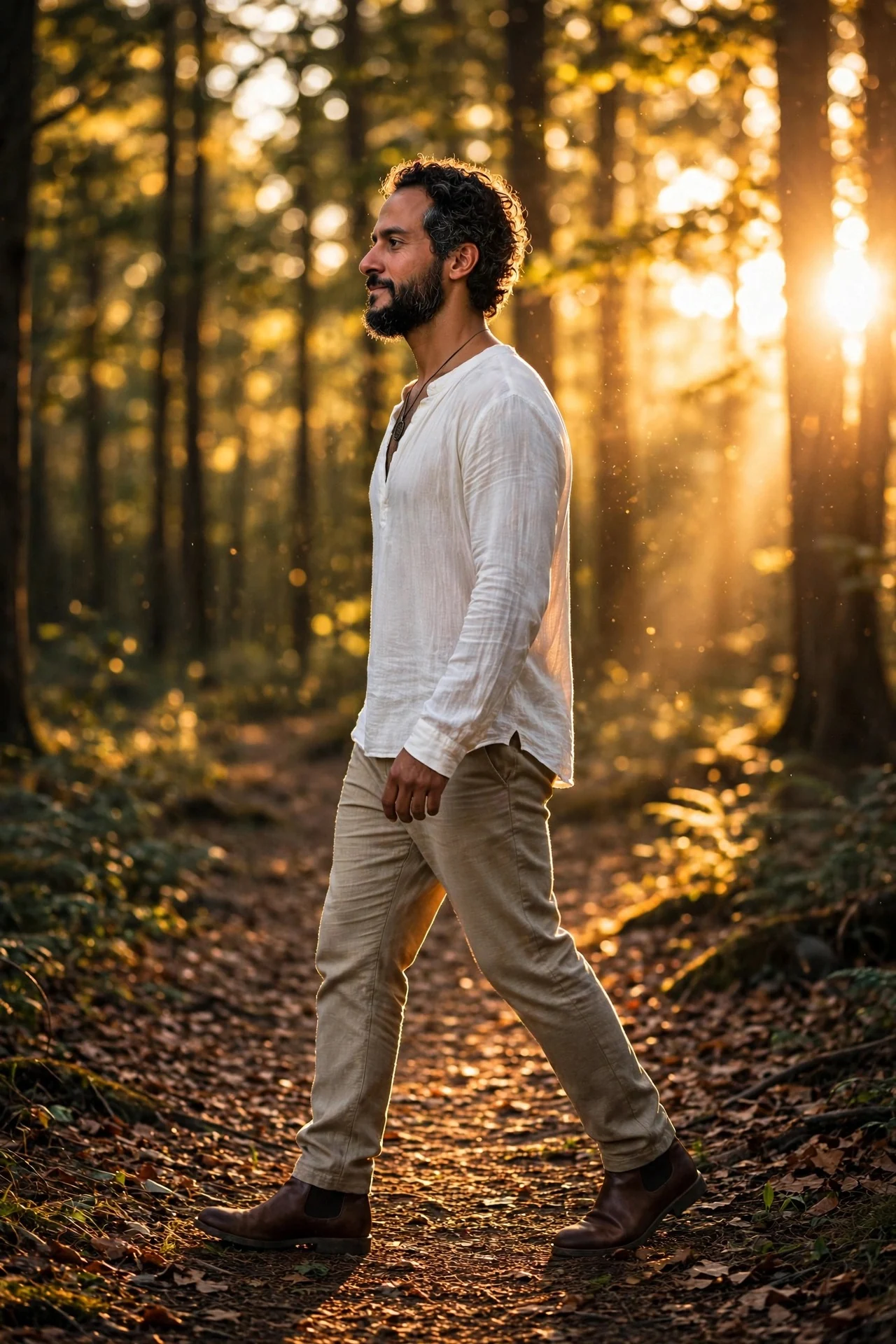 Serge looking ahead in the forest